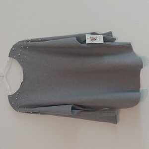 SIRENLILY MATERNITY Gray Sweater with Embellished Shoulders NWT